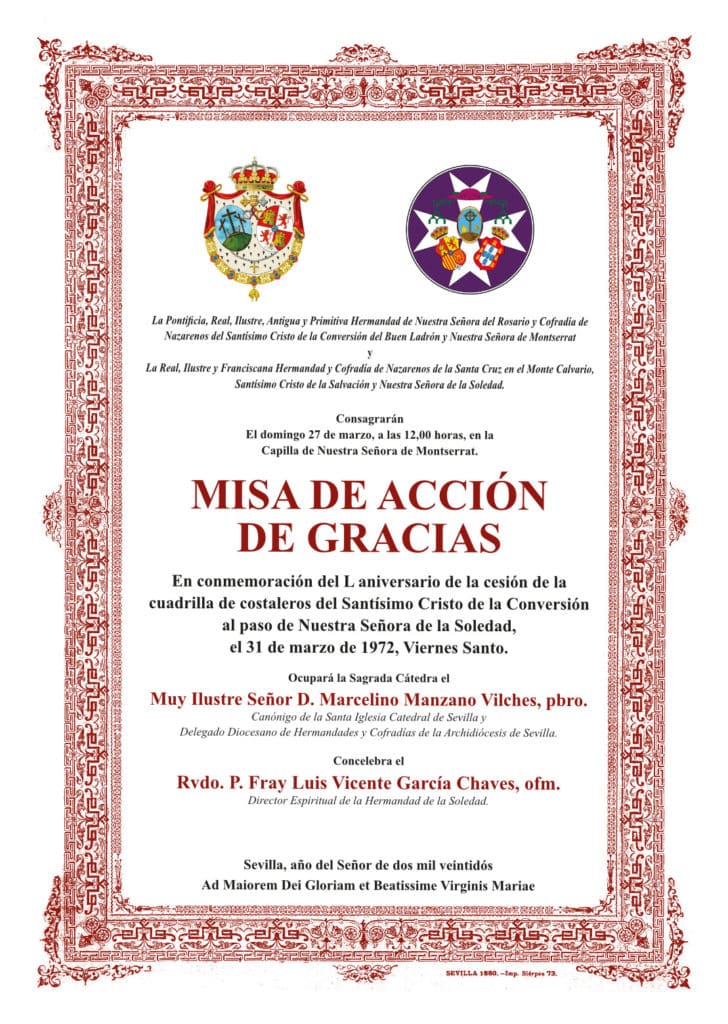 Convocatoria Misa Accion de Gracias Montserrat San Buenaventura